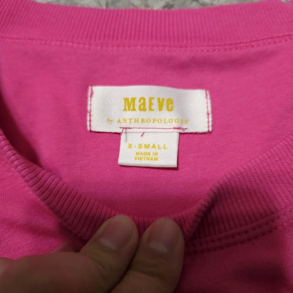 MAEVE Hot Pink Crewneck Cropped Sweatshirt, Faux Knot Twisted Front Hem, XS - Picture 8 of 14
